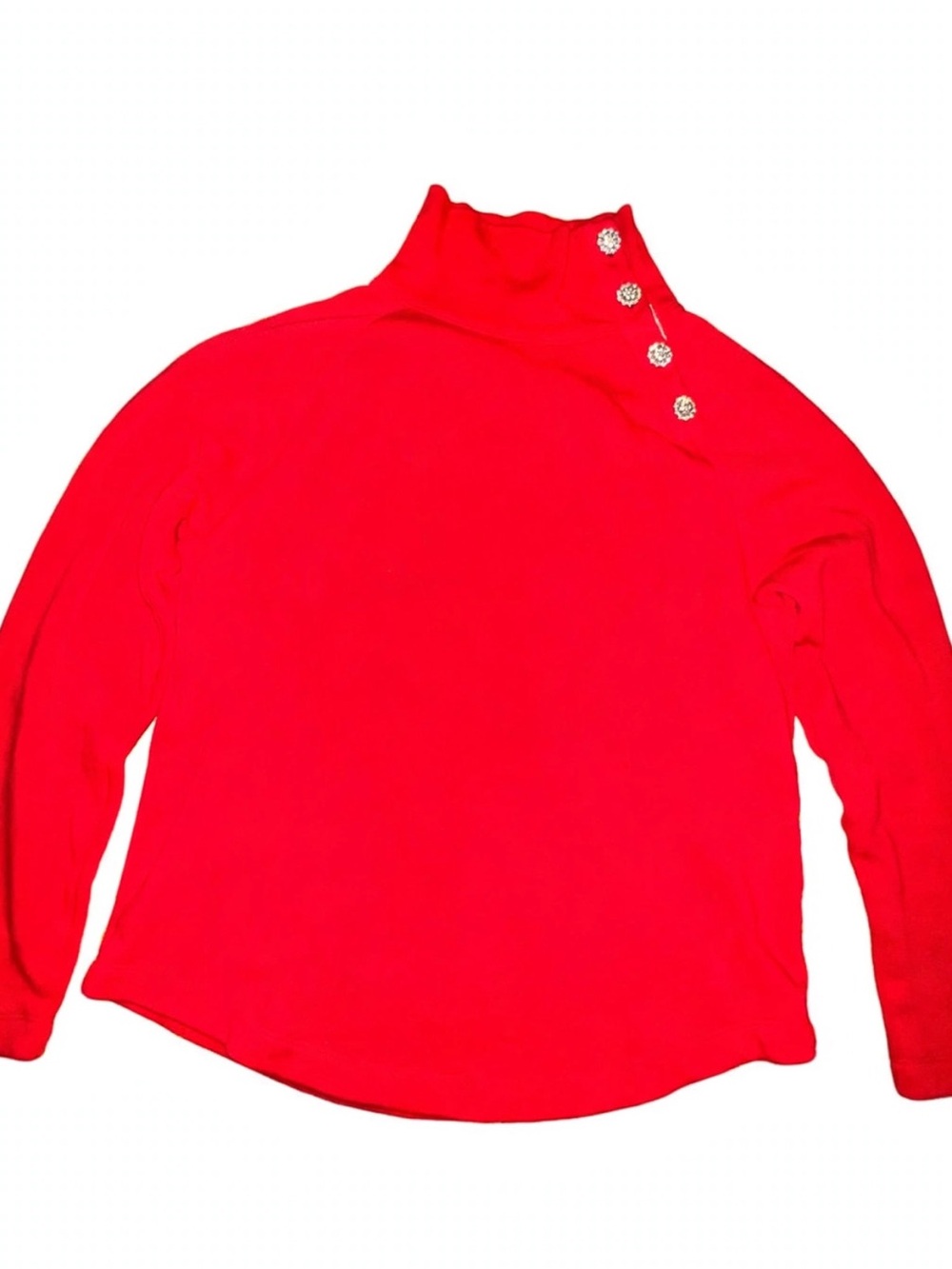 J Crew Tartan Red Rhinestone Embellished Button Funnel Neck Sweatshirt XS - Picture 12 of 13